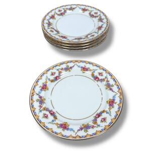 EPIAG 9142 Czechoslovakia Bread Plates White Floral Gold Trim Round Lot of 5
